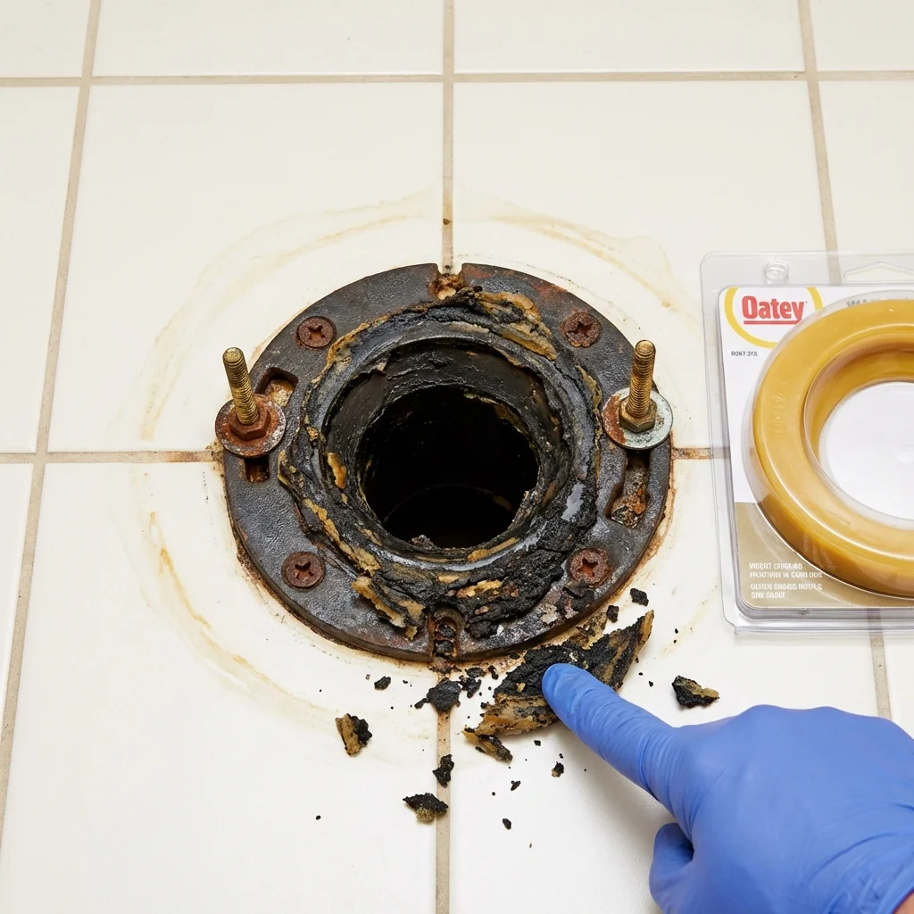 Failed wax ring showing water seepage at the base of a toilet in a Red Lodge, MT home
