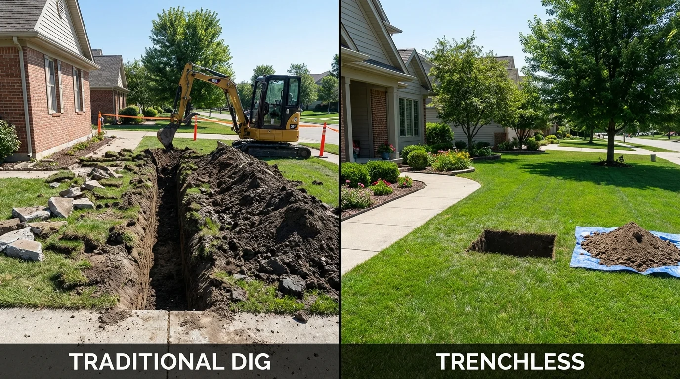Trenchless sewer repair with minimal yard damage versus traditional excavation in Red Lodge, MT